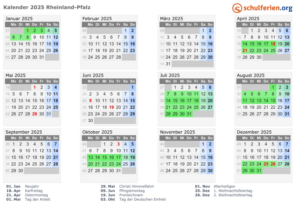 Ferienkalender Rheinland-Pfalz für das Jahr 2025