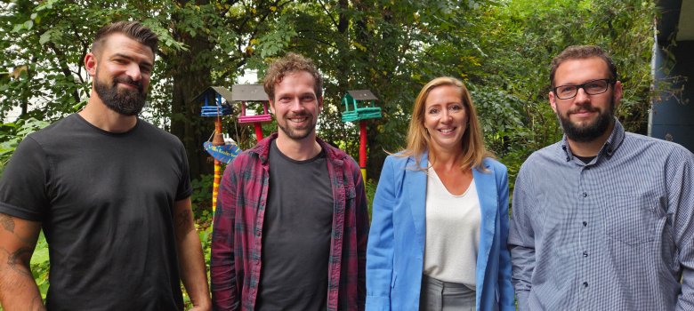 Das Foto zeigt die Verbindungslehrer:innen der DRS. Von links nach rechts: Nils Schack, Max Mielke, Katrin Klein und Manuel Rawer.